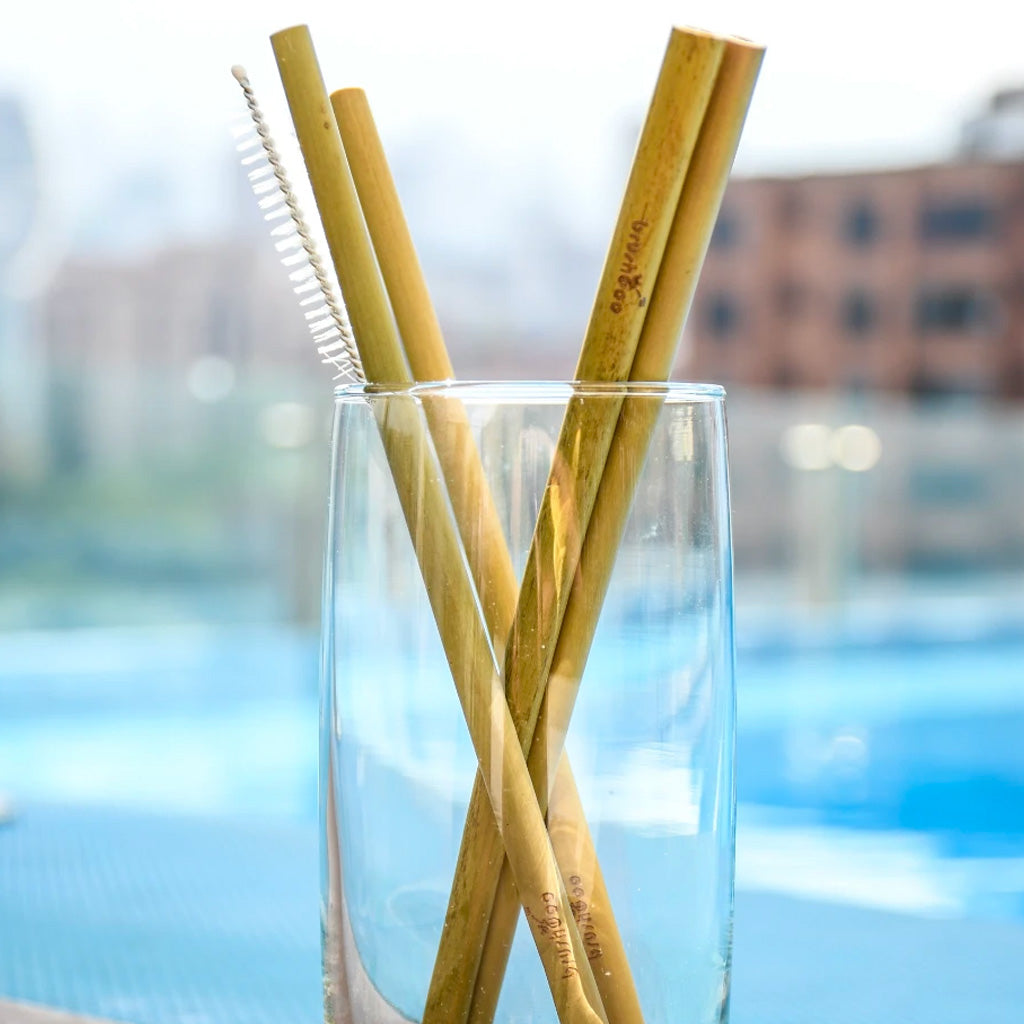 Pack 4 pajitas de bambú + limpiador Brushboo