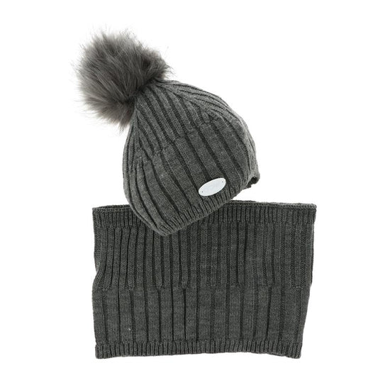 Gorro pompón y cuello 12-24 meses dark grey